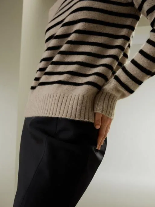 Lilysilk Striped Round Collar Cashmere Sweater Women Knitwear