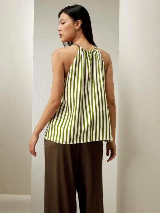 Lilysilk Striped Sleeveless Halter Neck Silk Top Women Tops