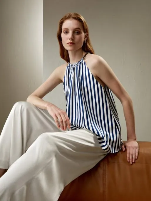 Lilysilk Striped Sleeveless Halter Neck Silk Top Women Tops