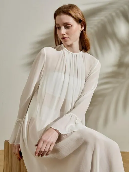 Lilysilk The Crewneck Silk Dress 100 Mulberry Silk Relaxed Fit Long Sleeve Dress Women Jumpsuits Dresses