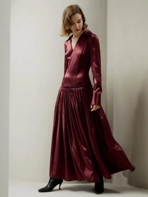 Lilysilk Villemajou Pleated Silk Maxi Shirt Dress Women Jumpsuits Dresses