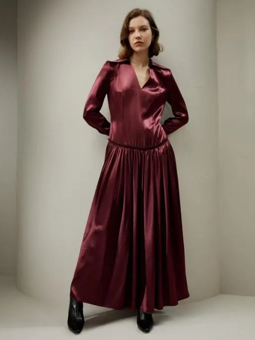 Lilysilk Villemajou Pleated Silk Maxi Shirt Dress Women Jumpsuits Dresses