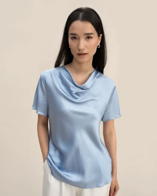 Lilysilk Womenx27s Puli Silk Top With Cowl Neck Short Sleeve Style Women Essentials