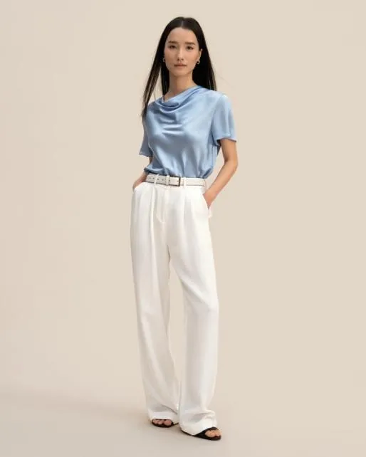 Lilysilk Womenx27s Puli Silk Top With Cowl Neck Short Sleeve Style Women Essentials