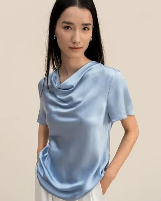 Lilysilk Womenx27s Puli Silk Top With Cowl Neck Short Sleeve Style Women Essentials