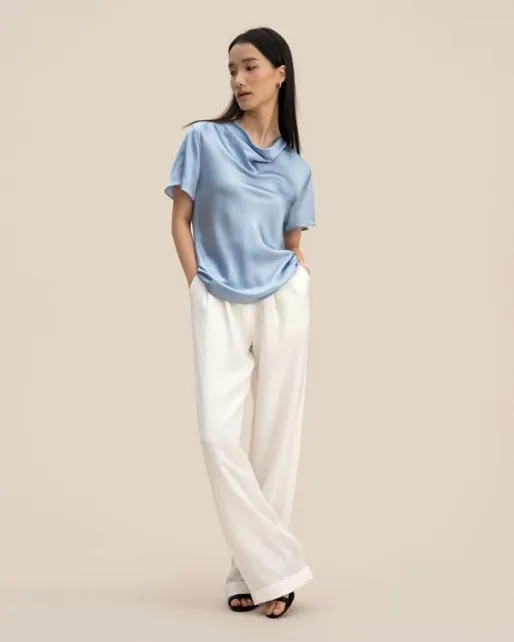 Lilysilk Womenx27s Puli Silk Top With Cowl Neck Short Sleeve Style Women Essentials