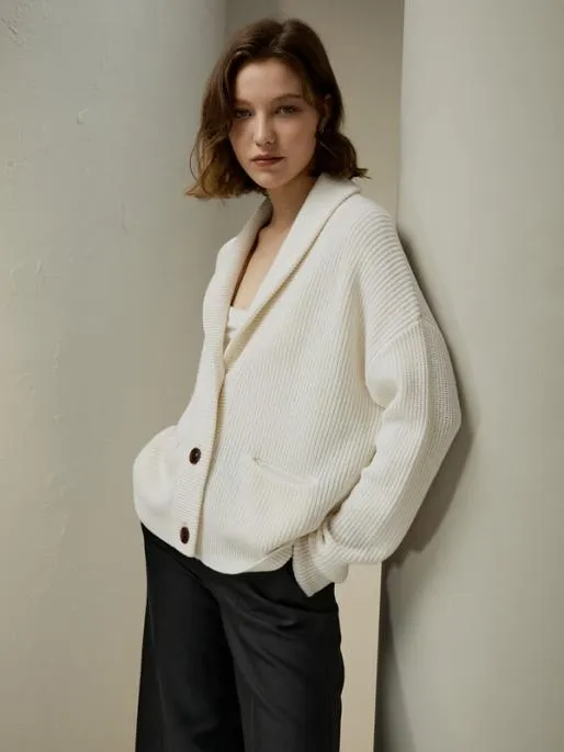 Lilysilk WoolCashmere Blend Shawl Collar Cardigan Women Knitwear
