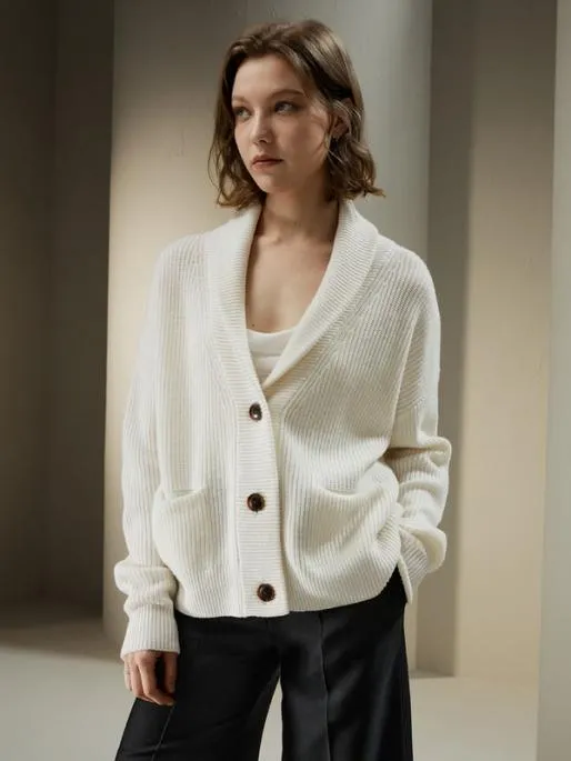 Lilysilk WoolCashmere Blend Shawl Collar Cardigan Women Knitwear