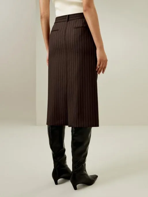 Lilysilk WoolSilk Blend Pinstripe Midi Pencil Skirt Women Bottoms