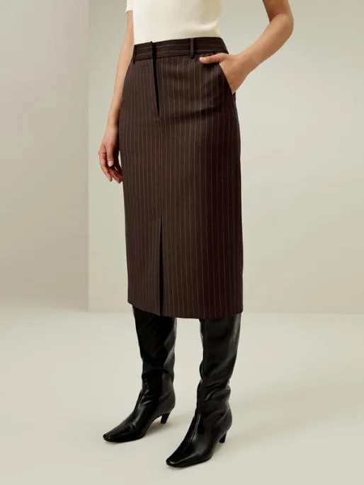 Lilysilk WoolSilk Blend Pinstripe Midi Pencil Skirt Women Bottoms