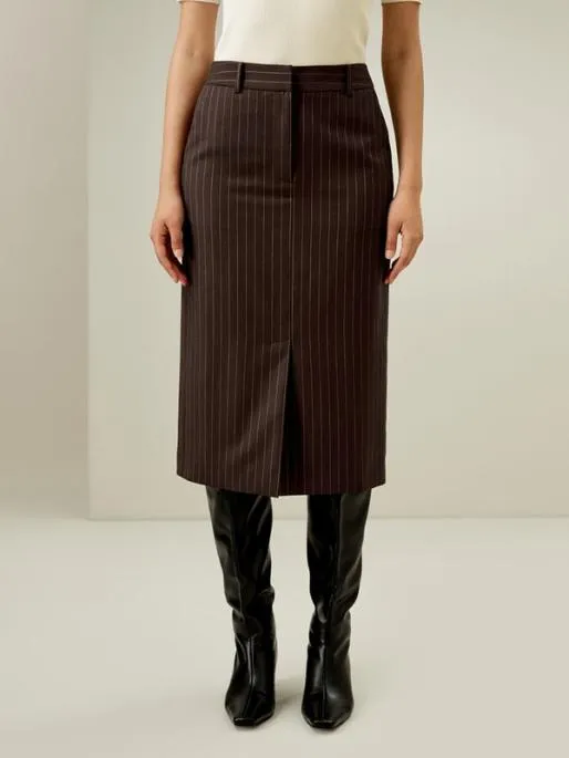 Lilysilk WoolSilk Blend Pinstripe Midi Pencil Skirt Women Bottoms