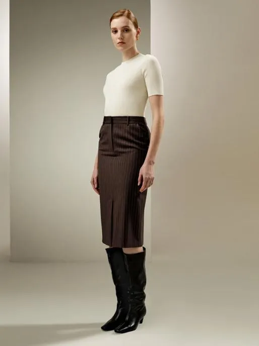 Lilysilk WoolSilk Blend Pinstripe Midi Pencil Skirt Women Bottoms