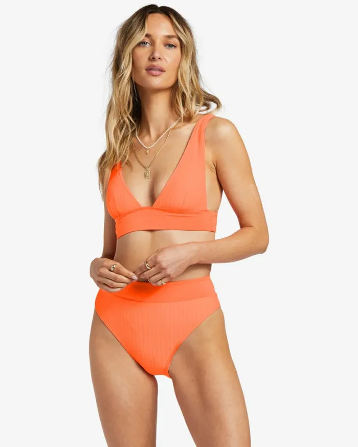 Lined Up Remi Plunge Triangle Bikini Top Poppin Peach Women Billabong Bikinis