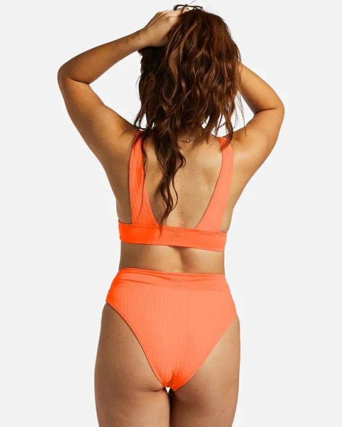 Lined Up Remi Plunge Triangle Bikini Top Poppin Peach Women Billabong Bikinis
