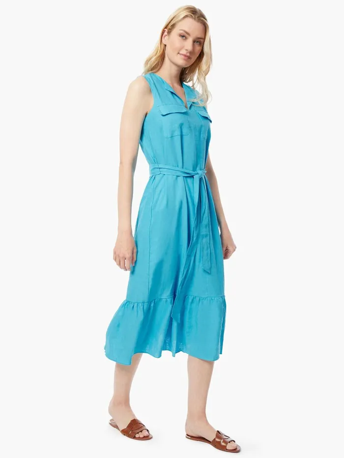 LinenBlend Flounce Hem Utility Midi Dress Women Jones New York Sale LinenBlend Flounce Hem Utility Midi Dress Women Jones New York Sale