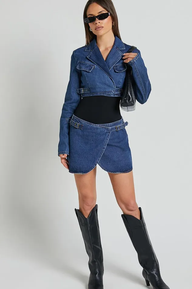 Lioness 8211 Anja Crop In Dark Denim Women Showpo Denim