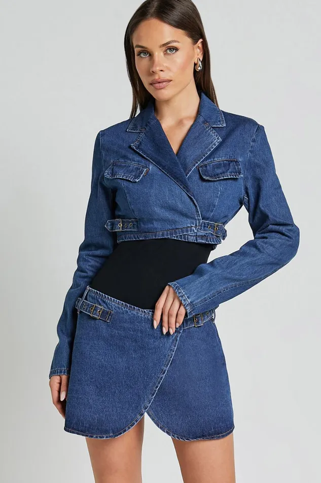 Lioness 8211 Anja Crop In Dark Denim Women Showpo Denim