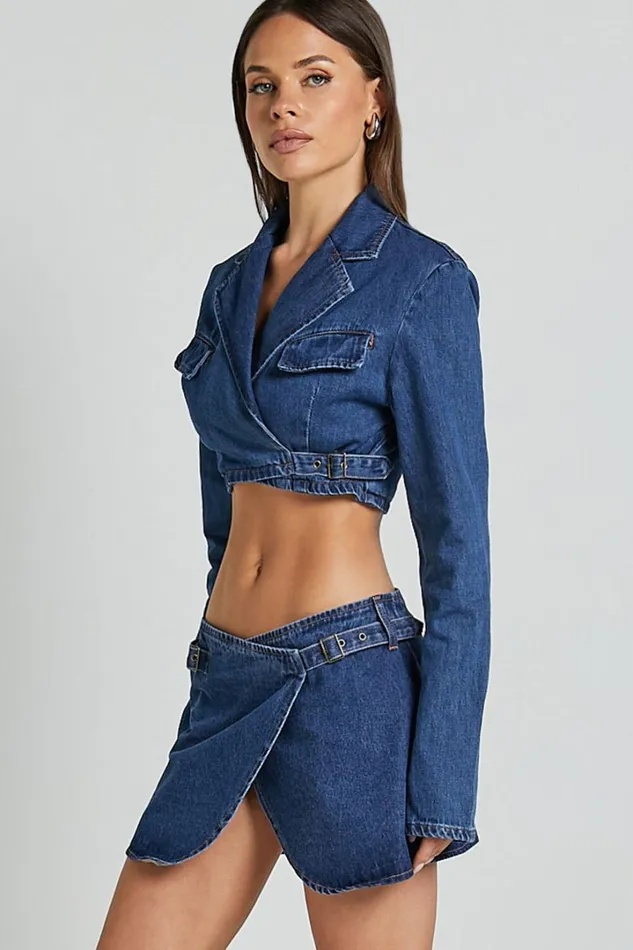 Lioness 8211 Anja Crop In Dark Denim Women Showpo Denim