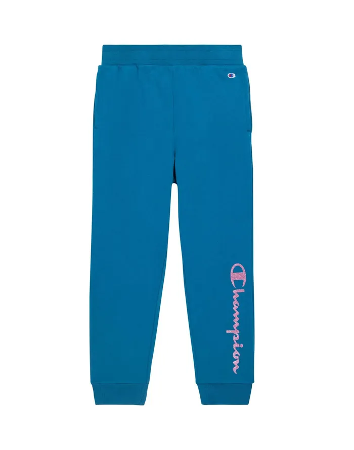 Little Girls Powerblend Joggers Glitter Script Logo Jade Ocean Kids Champion Pants and Leggings