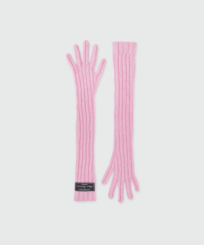 Long Pink Ribbed Woolen Gloves Women MSGM Hats Scarves And Gloves