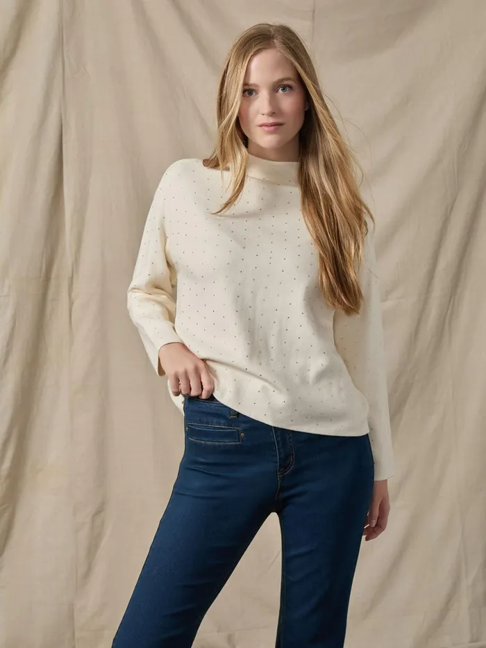 Long Sleeve Studded Mock Neck Top Women Jones New York Tops and Blouses