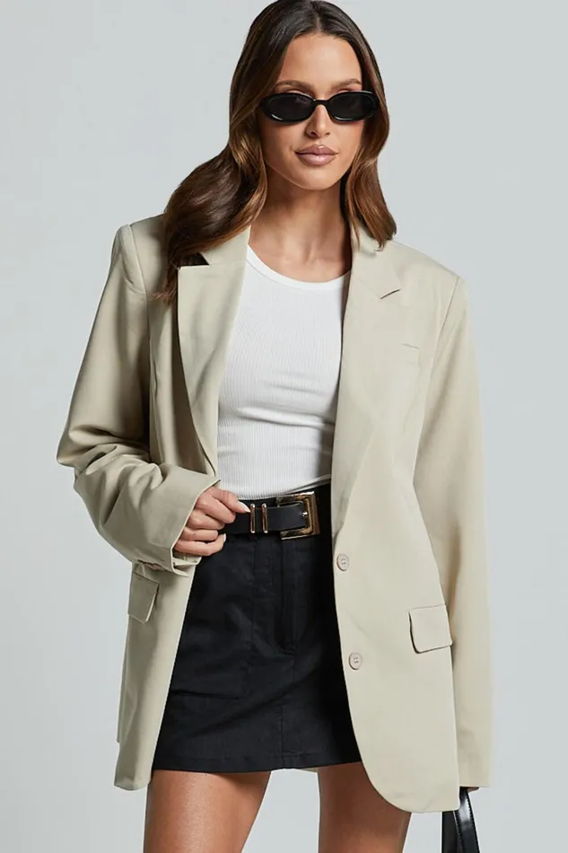 Lorcan Blazer 8211 Oversized Boyfriend Fit Blazer In Stone Women Showpo Blazers