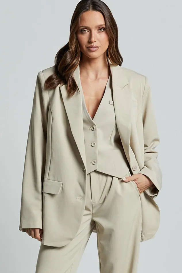 Lorcan Blazer 8211 Oversized Boyfriend Fit Blazer In Stone Women Showpo Blazers