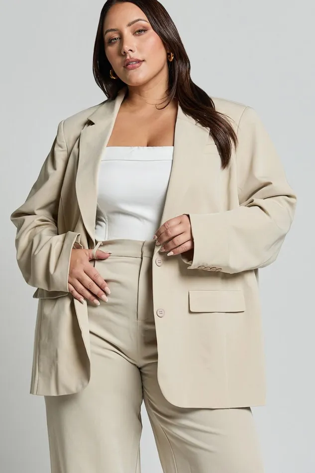 Lorcan Blazer 8211 Oversized Boyfriend Fit Blazer In Stone Women Showpo Blazers