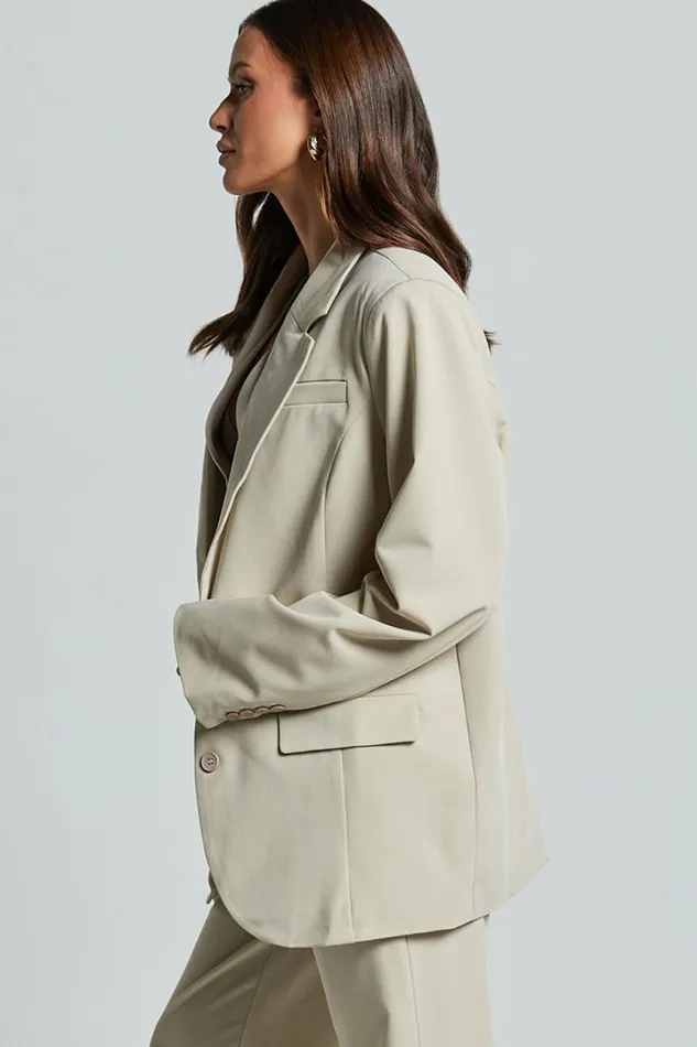Lorcan Blazer 8211 Oversized Boyfriend Fit Blazer In Stone Women Showpo Blazers