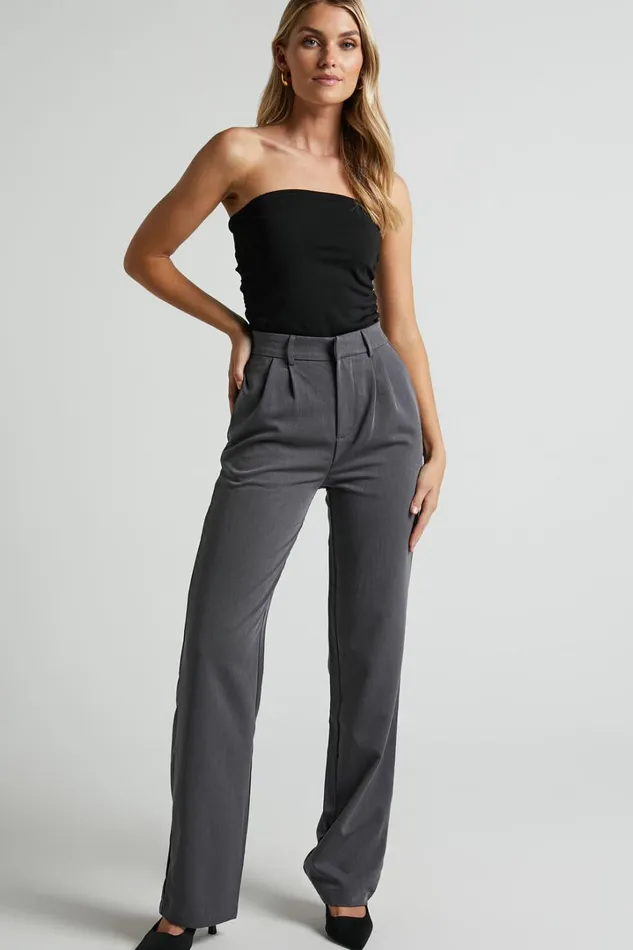 Lorcan Pants 8211 High Waisted Tailored Pants In Charcoal Women Showpo Pants