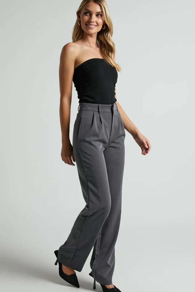 Lorcan Pants 8211 High Waisted Tailored Pants In Charcoal Women Showpo Pants