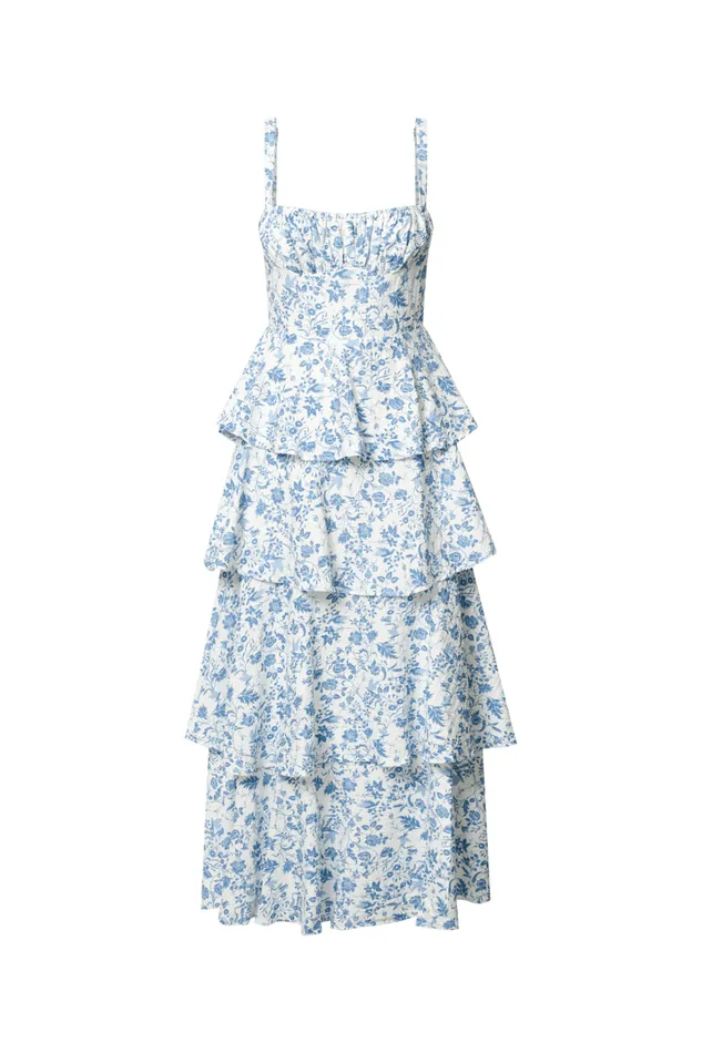 Lorma Midi Dress 8211 Ruched Layered Dress In Blue Floral Women Showpo Dresses