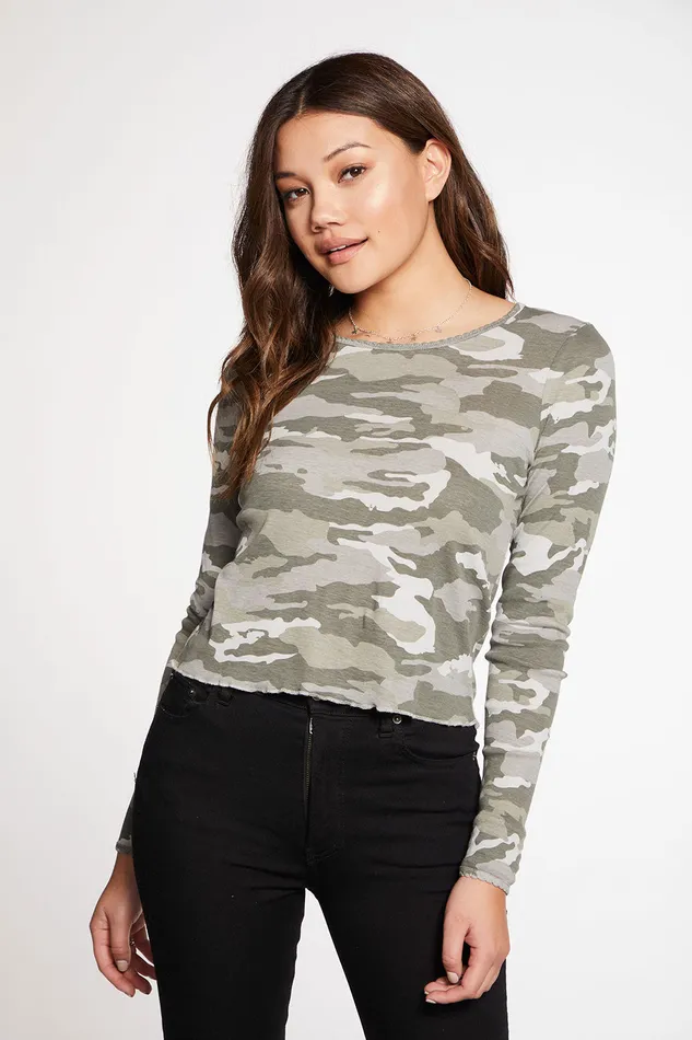 Loungewear Baby Rib Scallop Edge Long Sleeve Crew Neck Tee Chaser Brand Womens