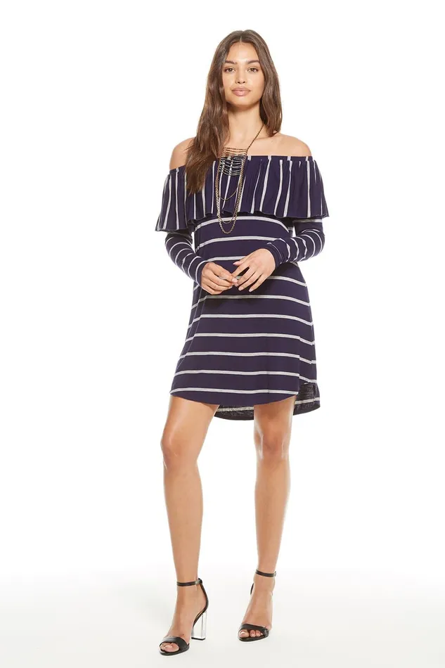 Loungewear Chaser Brand Womens COOL JERSEY LS SHIRRED OFF SHOULDER SHIRTTAIL MINI DRESS