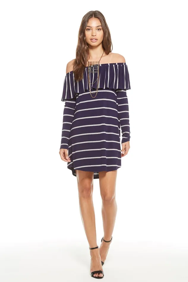 Loungewear Chaser Brand Womens COOL JERSEY LS SHIRRED OFF SHOULDER SHIRTTAIL MINI DRESS