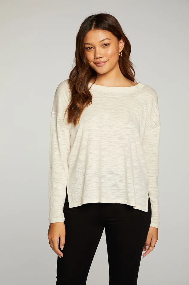 Loungewear Chaser Brand Womens Slub Jersey Long Sleeve Slit Side Boxy Tee