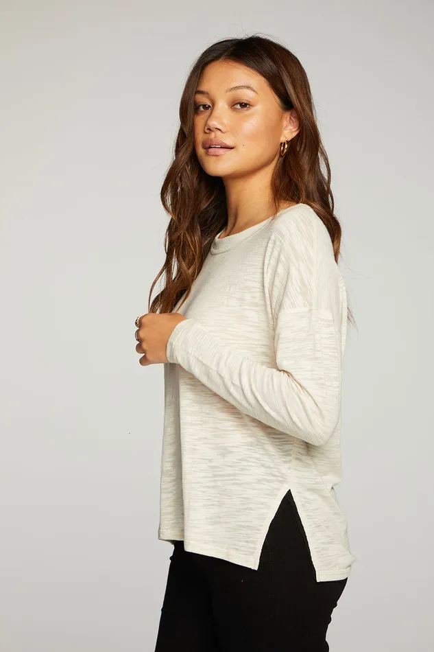 Loungewear Chaser Brand Womens Slub Jersey Long Sleeve Slit Side Boxy Tee