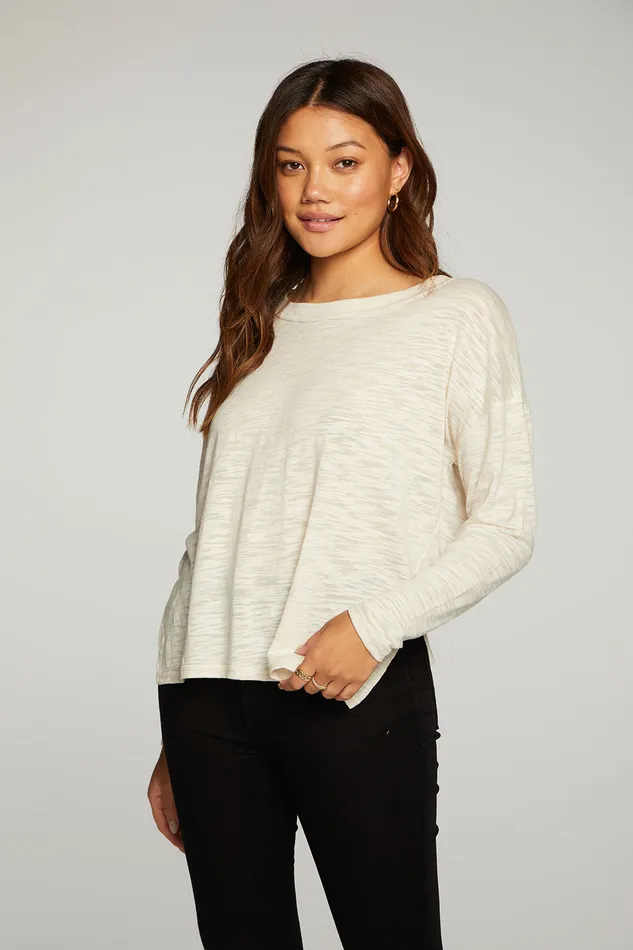 Loungewear Chaser Brand Womens Slub Jersey Long Sleeve Slit Side Boxy Tee
