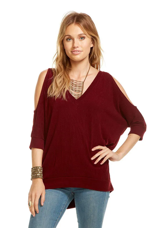 Loungewear LOVE KNIT 34 SLEEVE V NECK COLD SHOULDER HI LO DOLMAN 8211 Chaser Brand Womens Loungewear LOVE KNIT 34 SLEEVE V NECK COLD SHOULDER HI LO DOLMAN 8211 Chaser Brand Womens