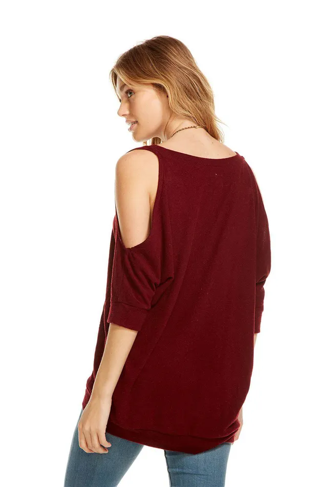 Loungewear LOVE KNIT 34 SLEEVE V NECK COLD SHOULDER HI LO DOLMAN 8211 Chaser Brand Womens