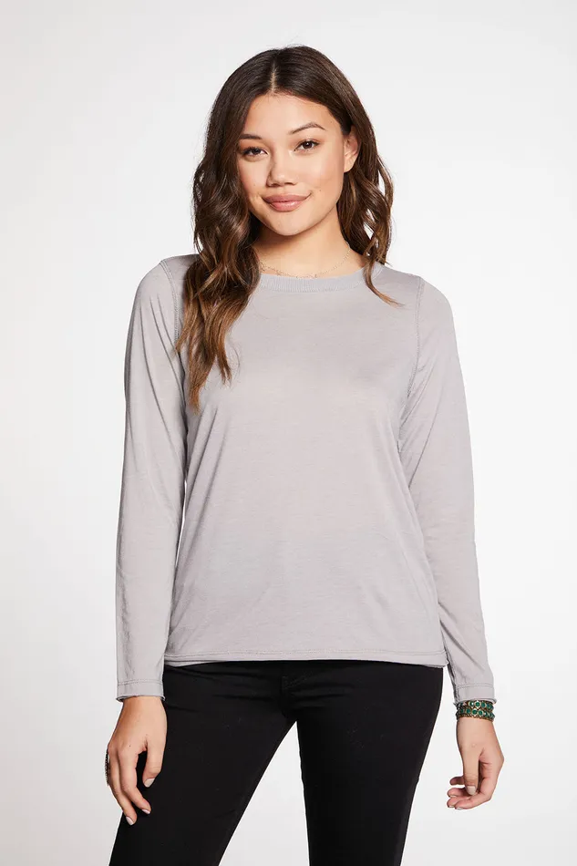 Loungewear Recycled Vintage Jersey Raw Edge Long Sleeve Crew Neck Tee Chaser Brand Womens