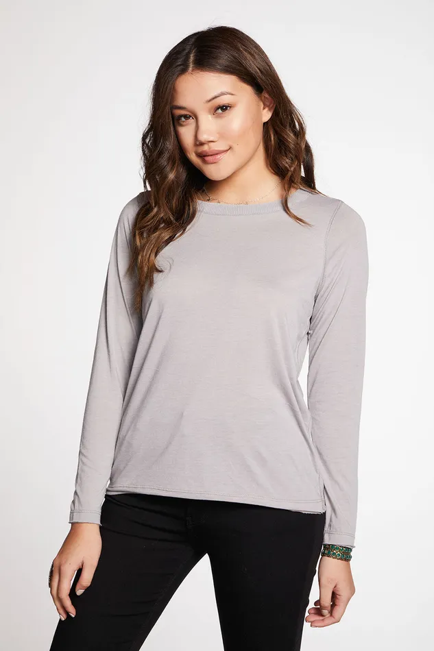 Loungewear Recycled Vintage Jersey Raw Edge Long Sleeve Crew Neck Tee Chaser Brand Womens