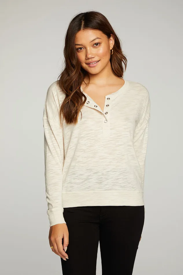 Loungewear Slub Jersey Long Sleeve Henley With Cuffs 8211 Chaser Brand Womens