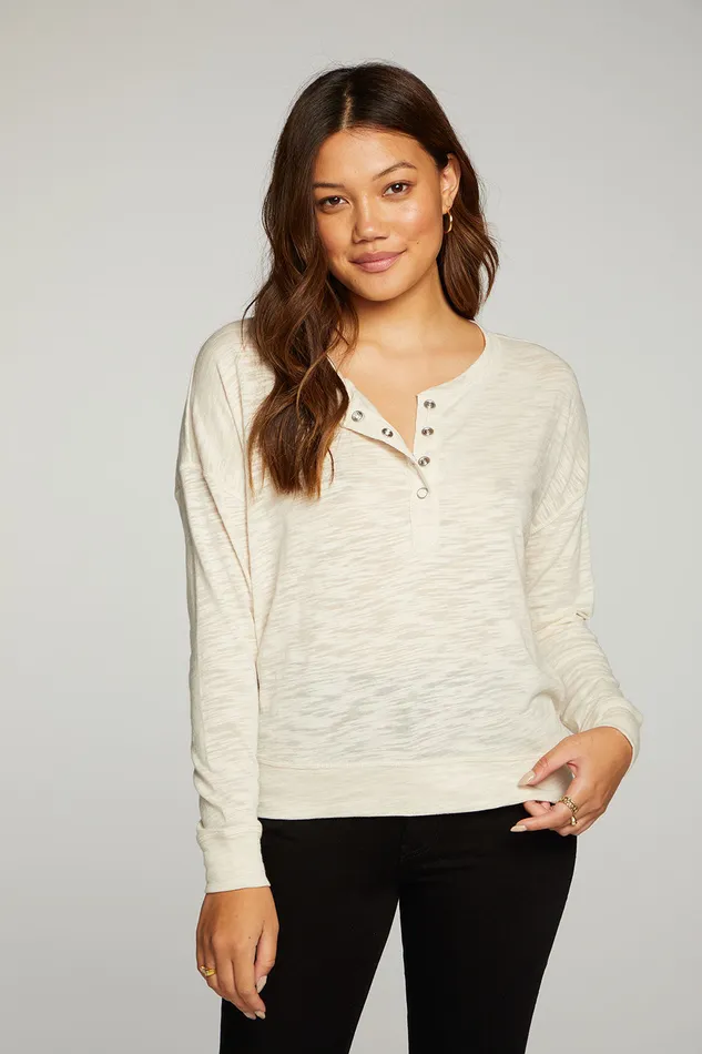 Loungewear Slub Jersey Long Sleeve Henley With Cuffs 8211 Chaser Brand Womens