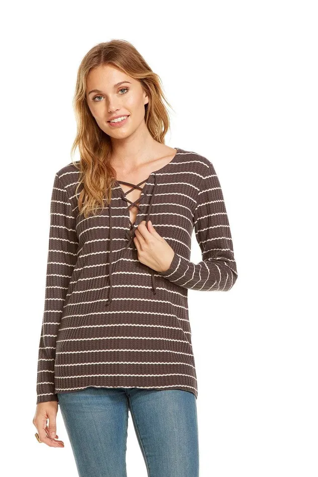 Loungewear THERMAL LS LACE UP HI LO THERMAL TEE Chaser Brand Womens