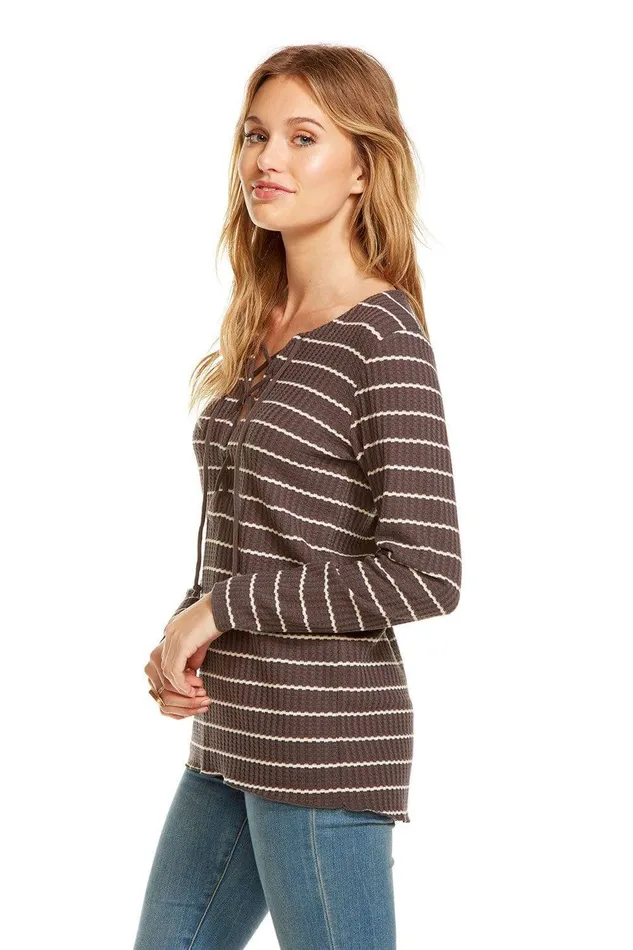 Loungewear THERMAL LS LACE UP HI LO THERMAL TEE Chaser Brand Womens
