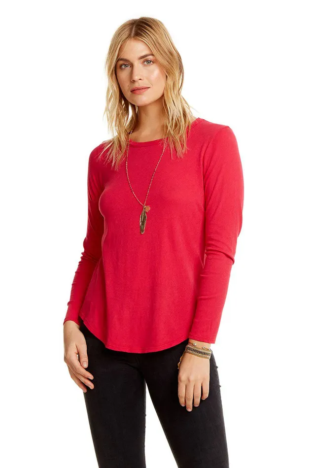 Loungewear Womens Chaser Brand COTTON BASICS LS CREW NECK SEAMED BACK SHIRTTAIL TEE