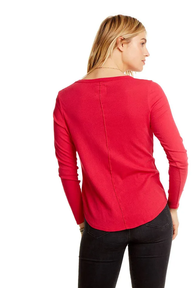 Loungewear Womens Chaser Brand COTTON BASICS LS CREW NECK SEAMED BACK SHIRTTAIL TEE