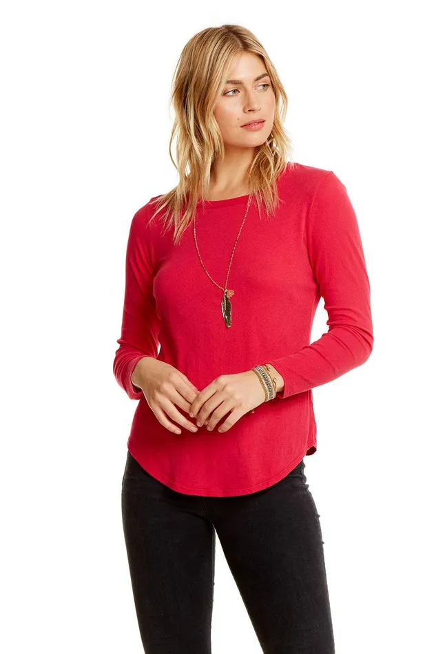 Loungewear Womens Chaser Brand COTTON BASICS LS CREW NECK SEAMED BACK SHIRTTAIL TEE