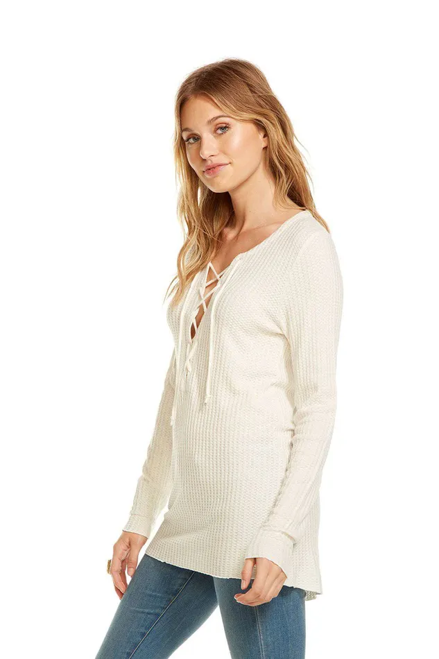 Loungewear Womens THERMAL LS LACE UP HI LO THERMAL TEE Chaser Brand